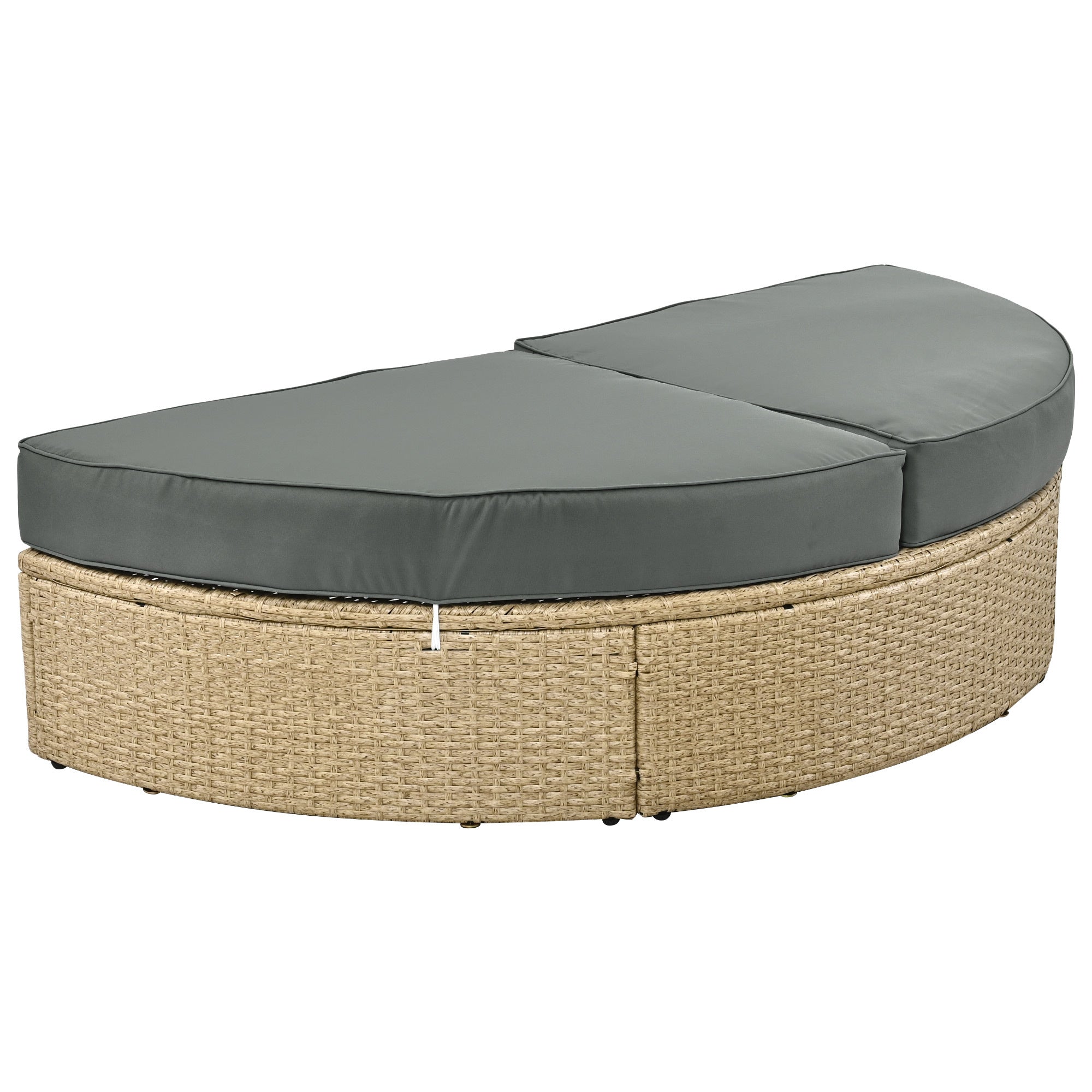 Outdoor Patio Daybed Wicker Rattan Double Daybed with Retractable Canopy, Grey, Polyester Upholstery, 71.7 x 63.4 x 62.2 inches