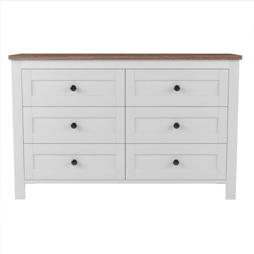 3-Pieces Bedroom Sets Queen Size  Farmhouse Platform Bed with Double Sliding Door Storage Headboard, Storage Nightstand and Dresser, White+Brown(Old SKU HL000092AAK)