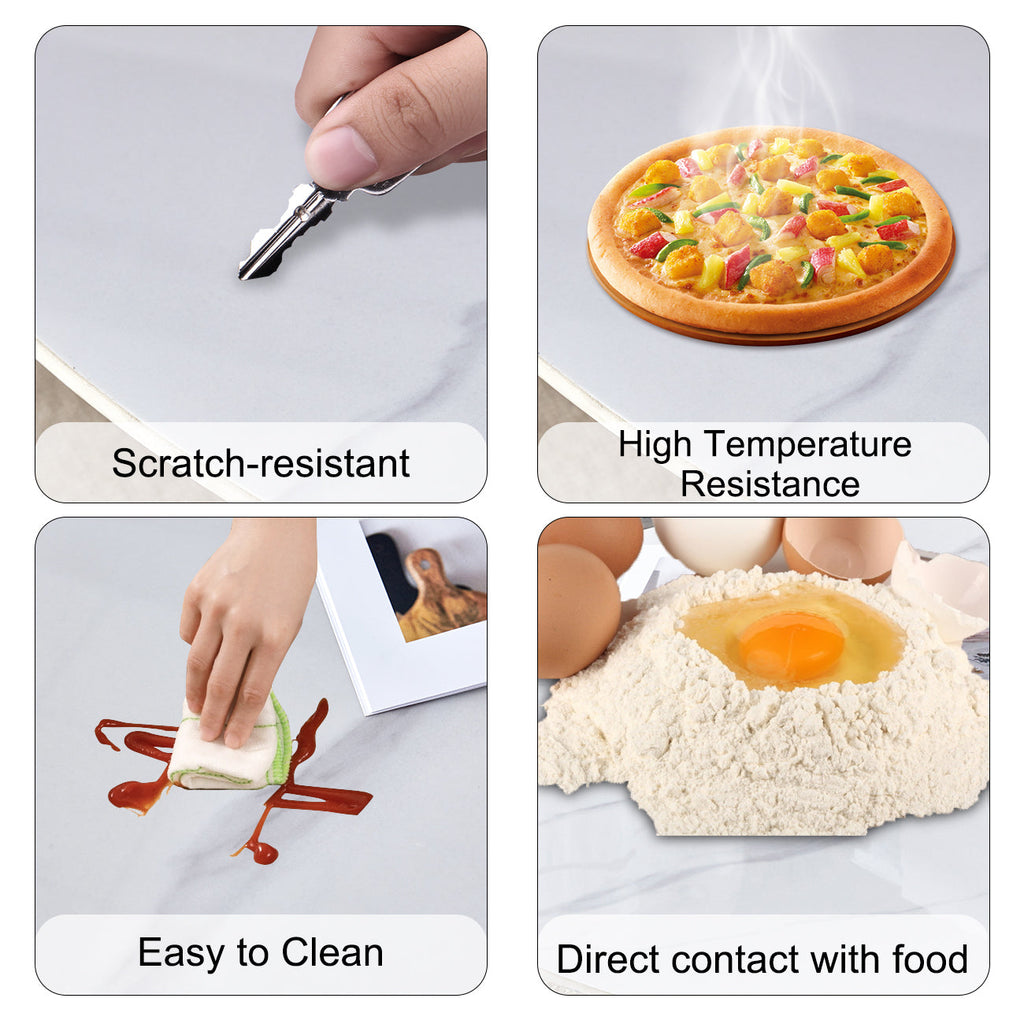 42' Luxury Sintered Stone Table: 0.45' Durable Top + 6' Steel Legs, 500lb Capacity, Stain/Heat-Resistant White/Gray Veined Surface - Modern Minimalist Design