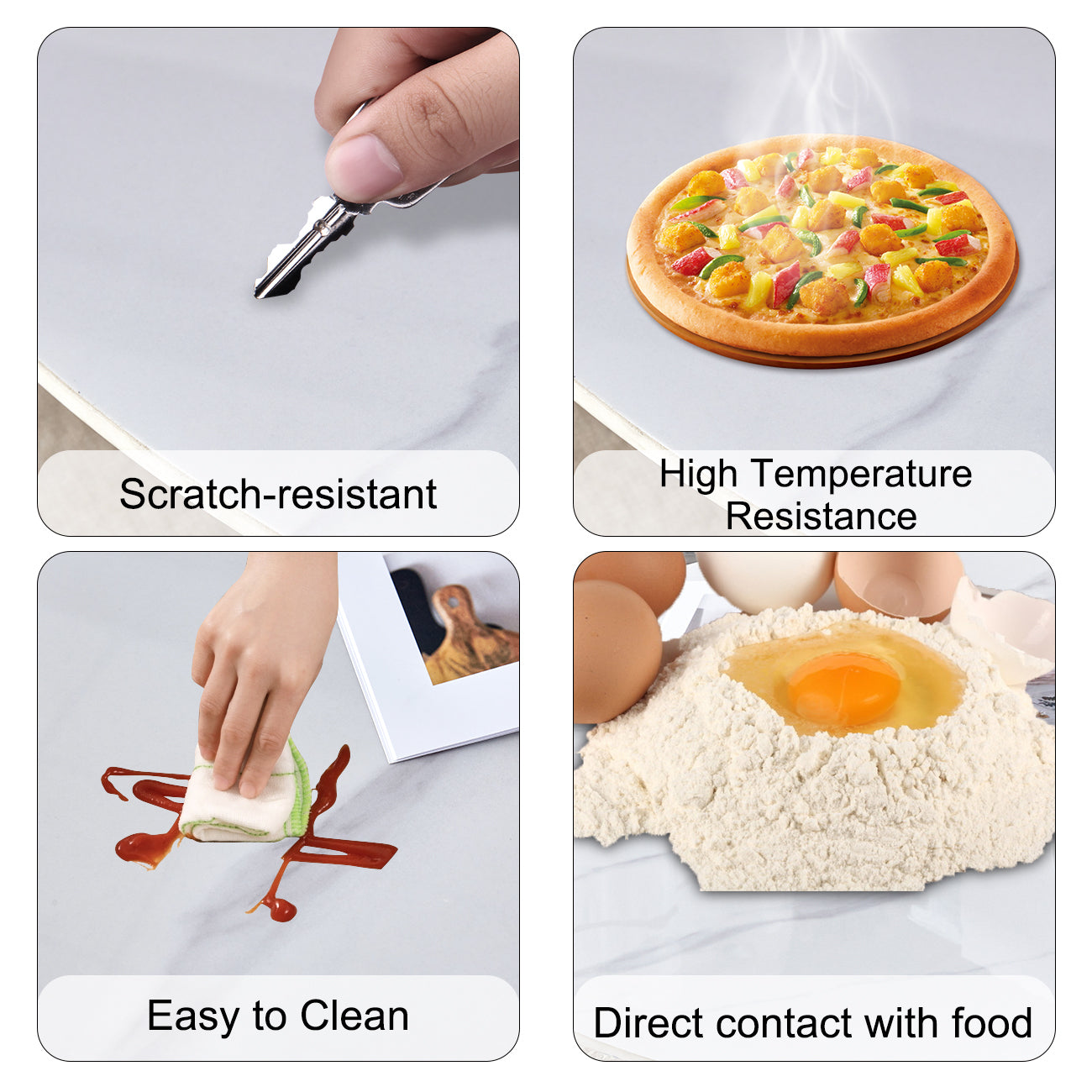 42' Luxury Sintered Stone Table: 0.45' Durable Top + 6' Steel Legs, 500lb Capacity, Stain/Heat-Resistant White/Gray Veined Surface - Modern Minimalist Design