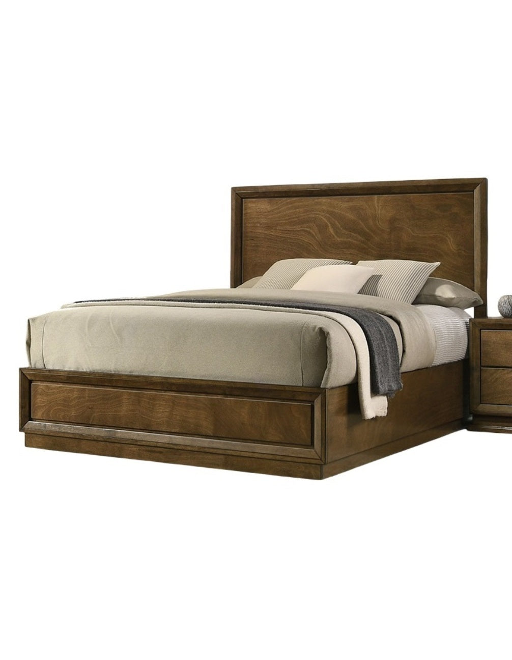 Walnut Color Transitional Style Twin Size Bed 2x Nightstands 3pc Set Bedroom Furniture Metal Knobs