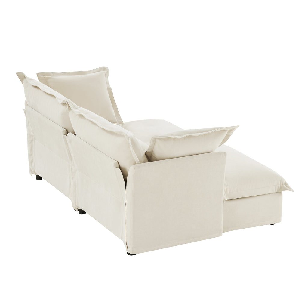 Slipcovered Sofa 2 Seater Sofa    With 2 Ottomans, 2 Seater Sleeper Sofa Bed Home Theater Oversized Sofa For Living Room, Chenille, Cream