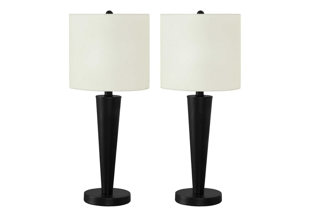 Lighting, Set Of 2, 24'h, Table Lamp, Usb Port Included, Black Metal, Ivory / Cream Shade, Contemporary