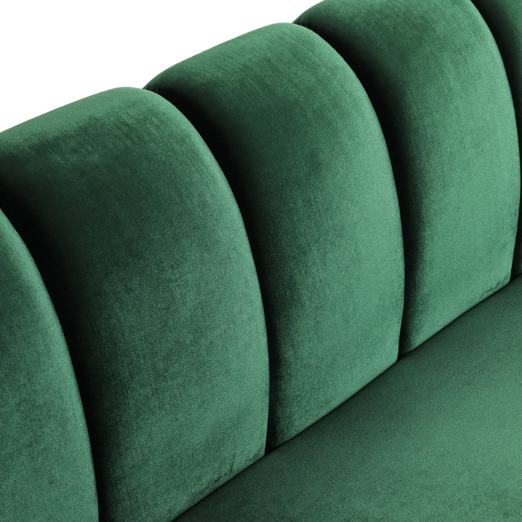 Miranda Velvet 3-Seater Sofa with Channel Stitching in Emerald Velvet and Birch Wood Legs
