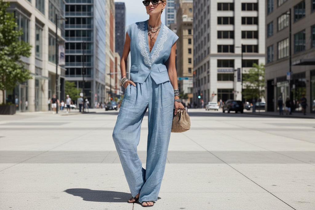 Women's Sleeveless Vest Top & Trousers Set – 2-Piece Casual Outfit