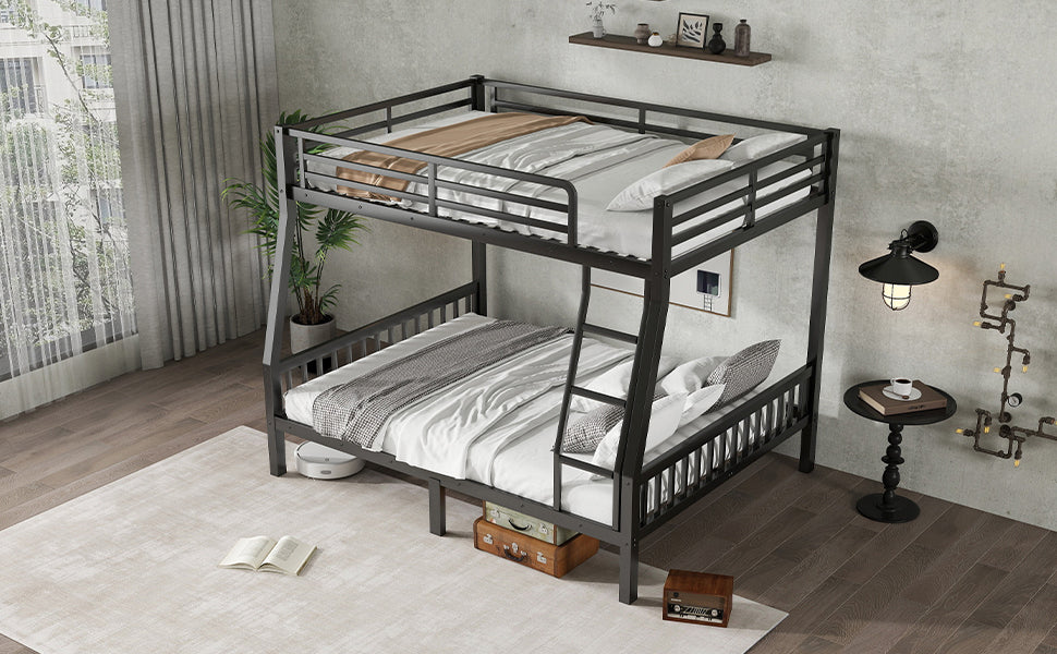 Full XL Over Queen Metal Bunk Bed with Ladder and Slats Support for Adults Teens, Black(Old SKU W2580S00002)