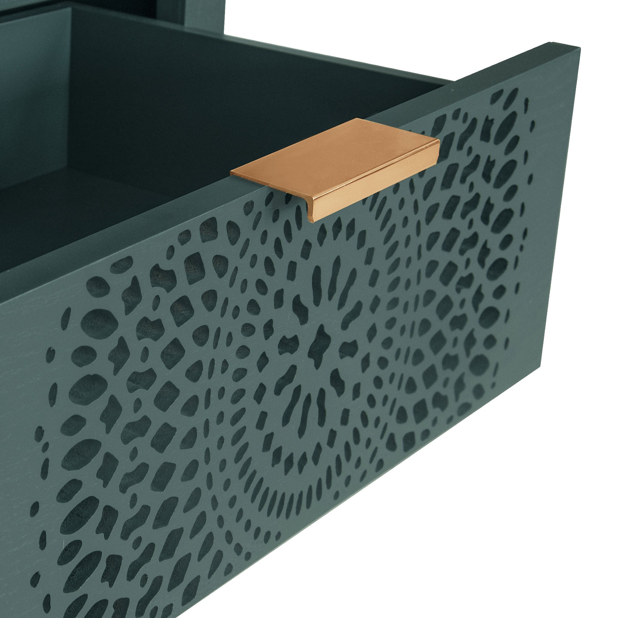 Blackish Green Hollow-Carved 3-Drawer Dresser with Metal Handles, MDF Storage Chest for Living Room or Bedroom