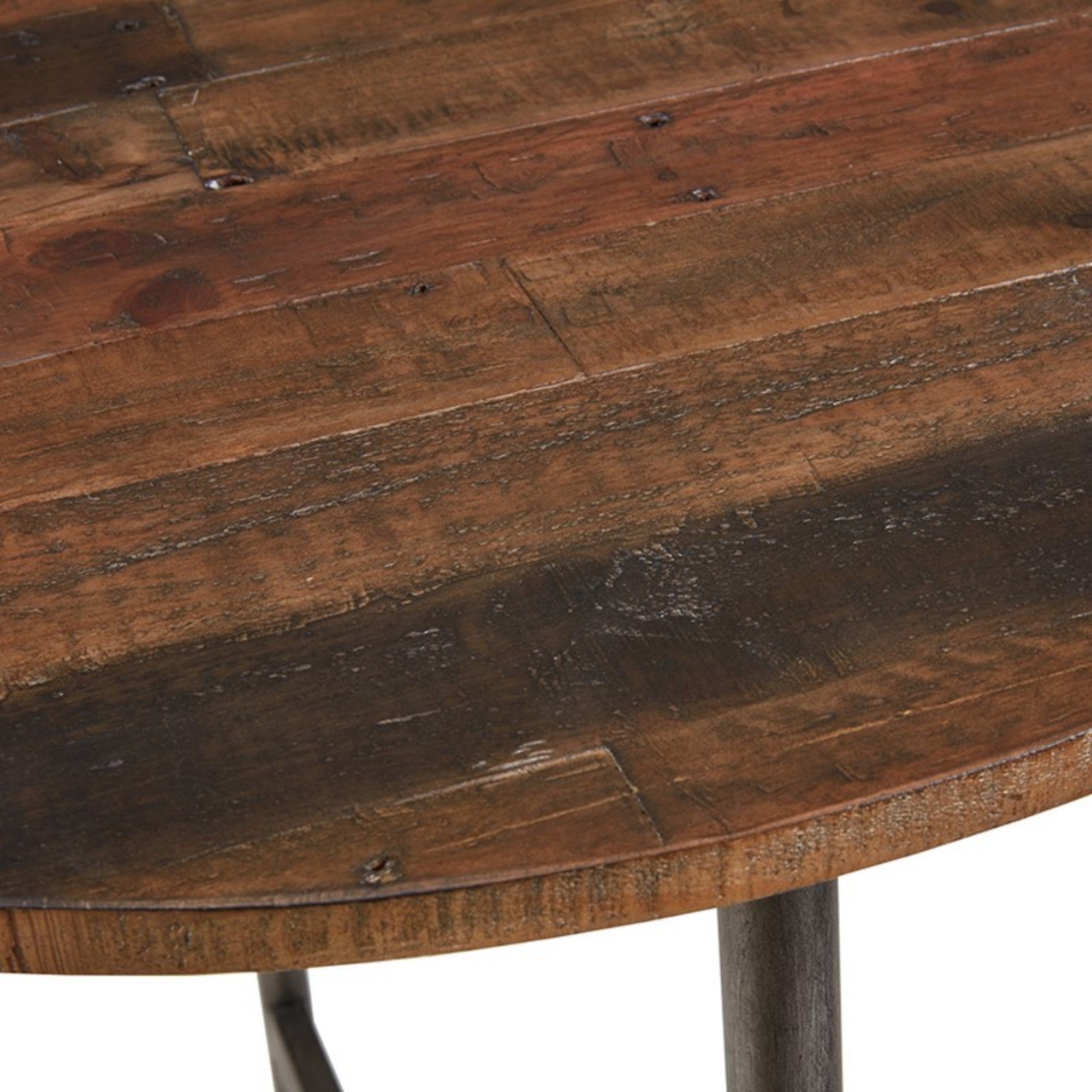 Renu Round Bar Table with Industrial Charm in Light Brown Pine Wood and Gun Metal Finish