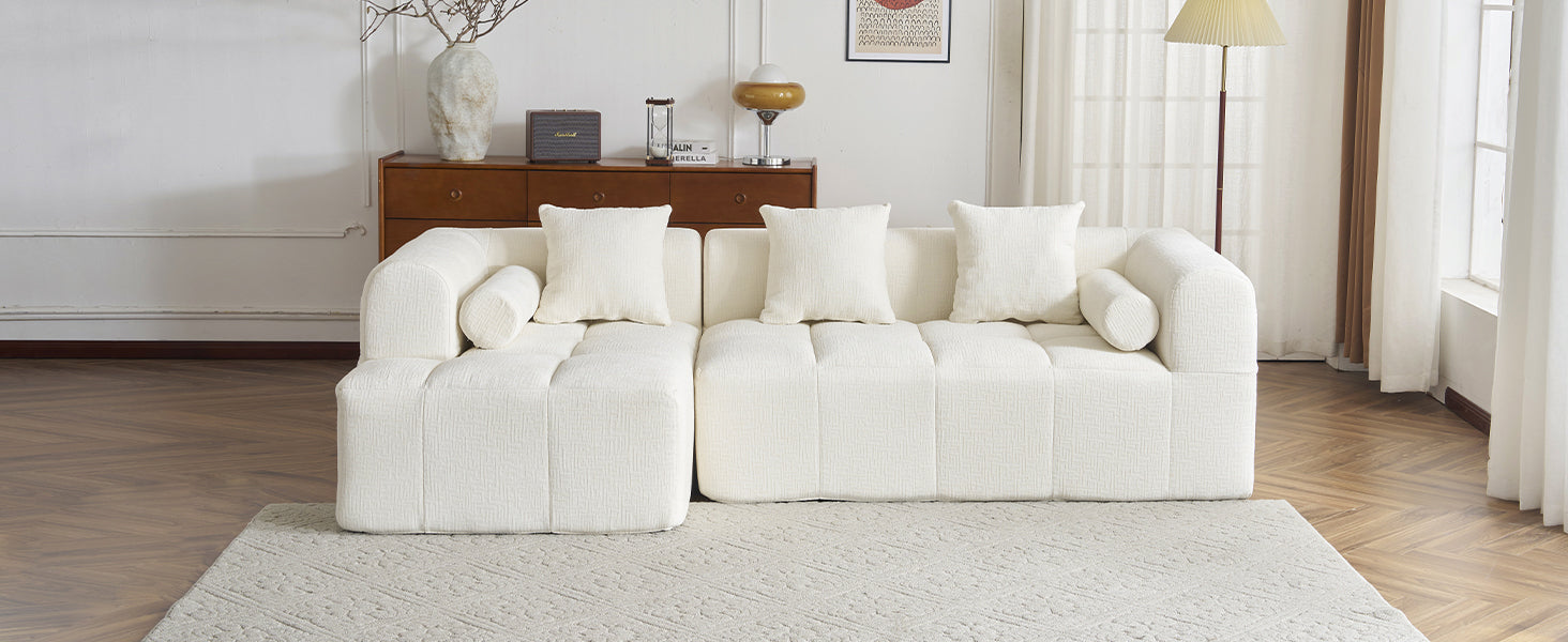 Modern Beige Modular Sectional Sofa with Deep Seating and Side Pockets, Chenille Upholstery, 101.2'