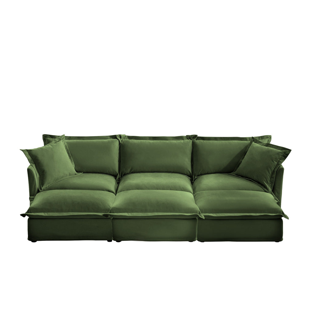 Living Room Sofa Slipcovered Sofa 3 Seater Sofa With 3 Ottomans, Oversized 3-Seat Sleeper Sofa Bed Home Theater Sofa,  Chenille, Green