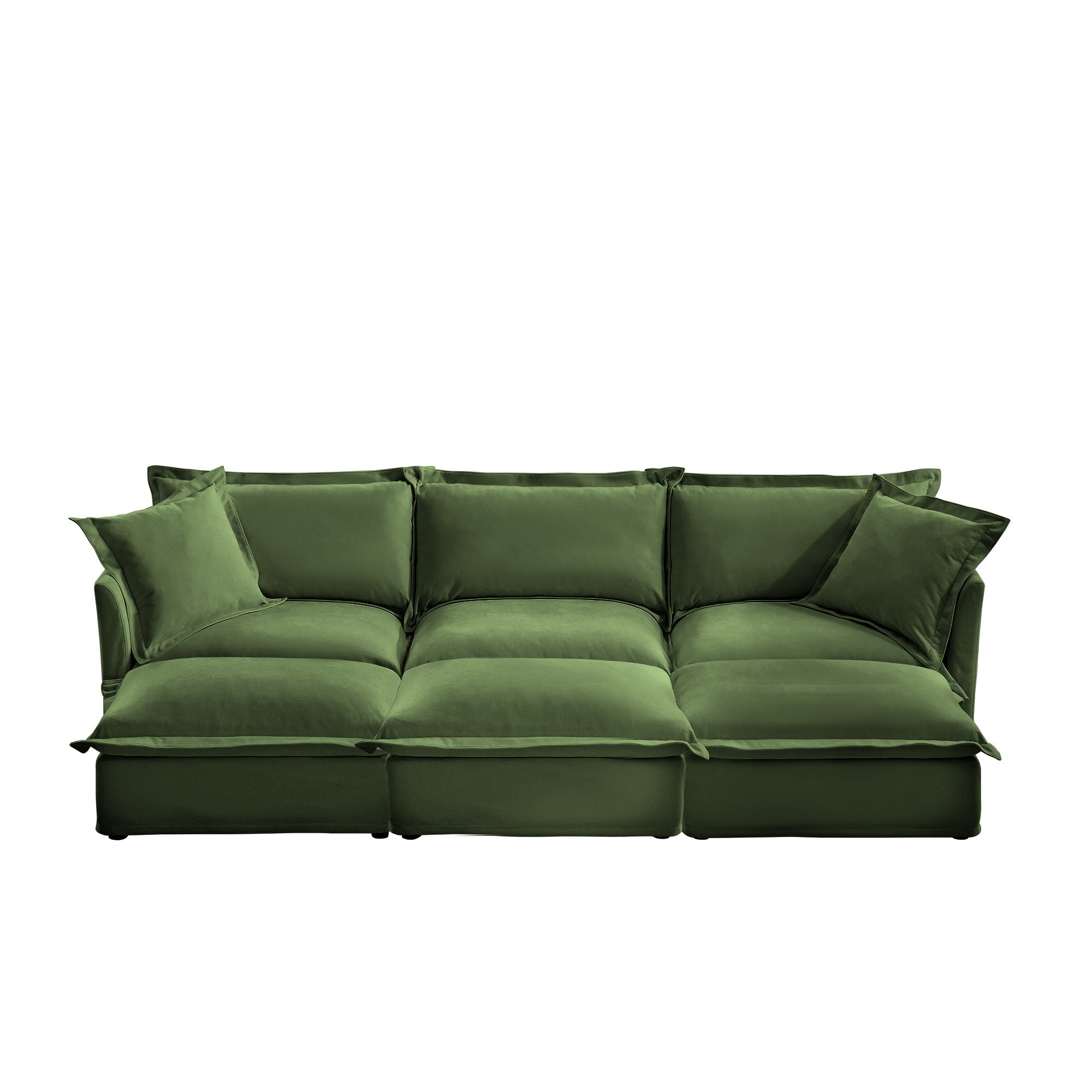 Living Room Sofa Slipcovered Sofa 3 Seater Sofa With 3 Ottomans, Oversized 3-Seat Sleeper Sofa Bed Home Theater Sofa,  Chenille, Green