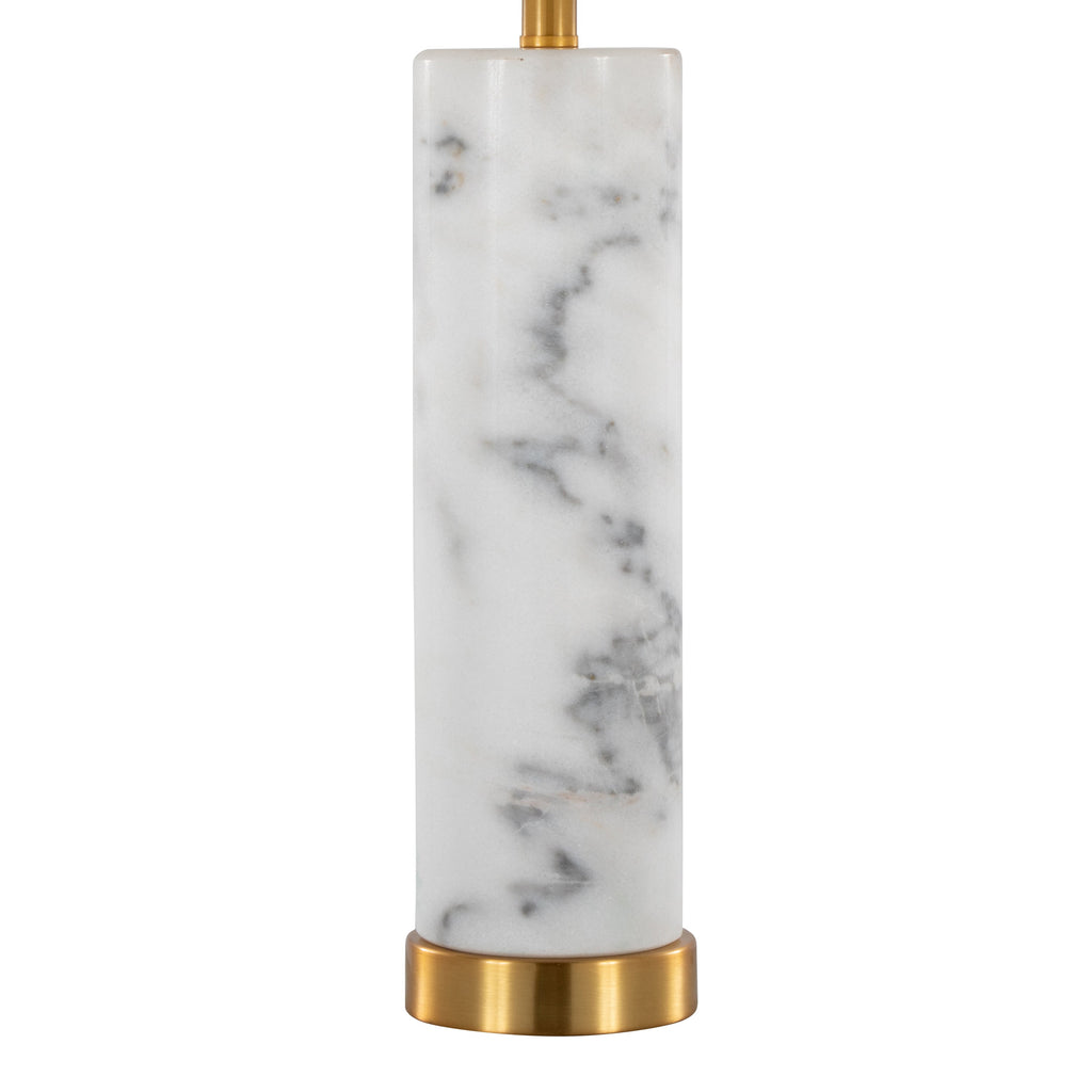 Marabella 26' Contemporary Marble Table Lamp in White Marble and Brass Metal with White Linen Shade by LumiSource - Set of 2