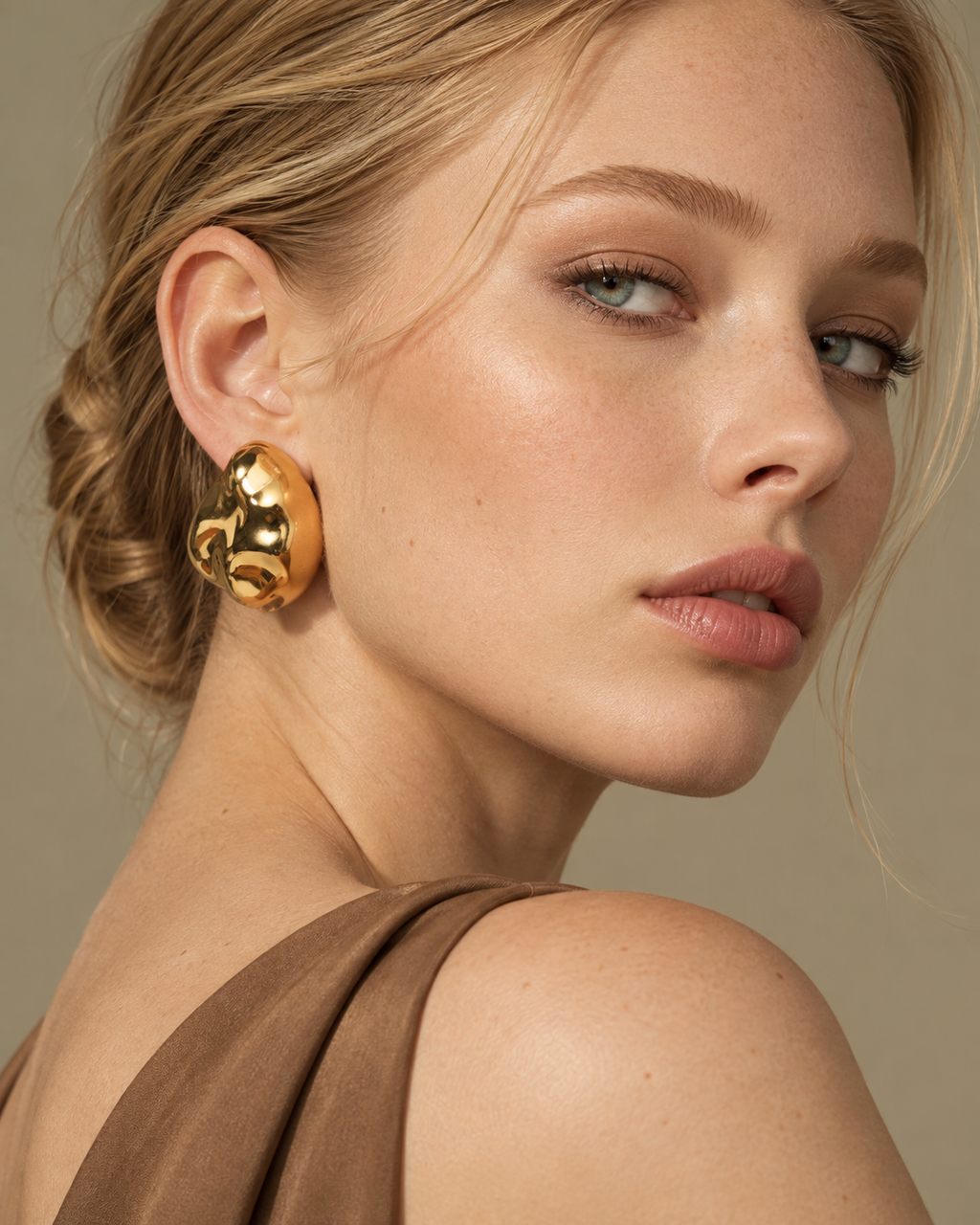 Giselle Organic Pebble Gold Statement Earrings
