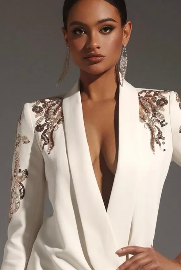 Shardae Long Sleeve V- Neck Seguin Mini Dress