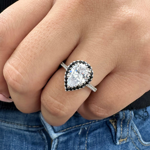 2.0ct Pear Cut Moissanite Black Halo Engagement Ring
