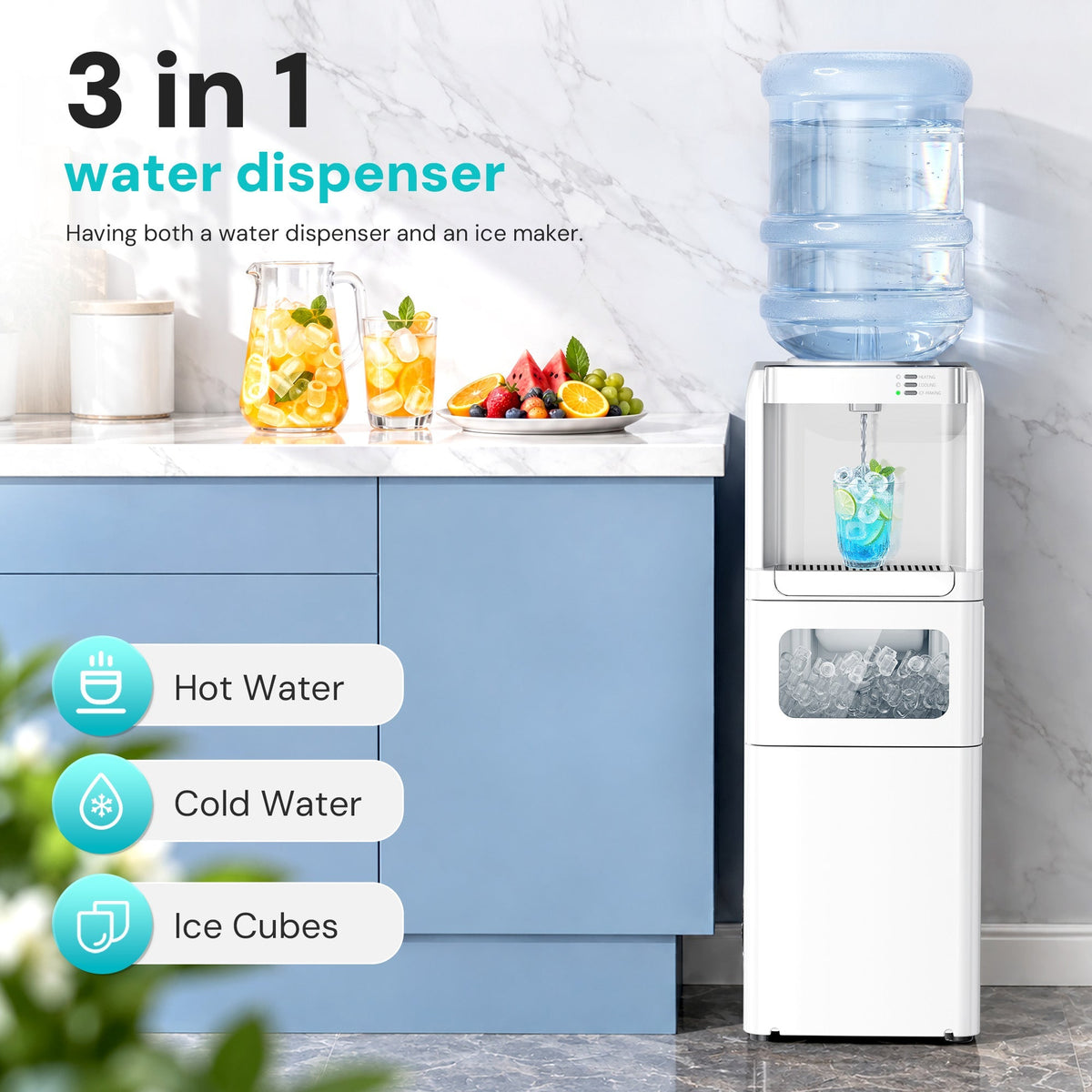 Kismile 4 in 1 Water Cooler Dispenser with Ice Maker