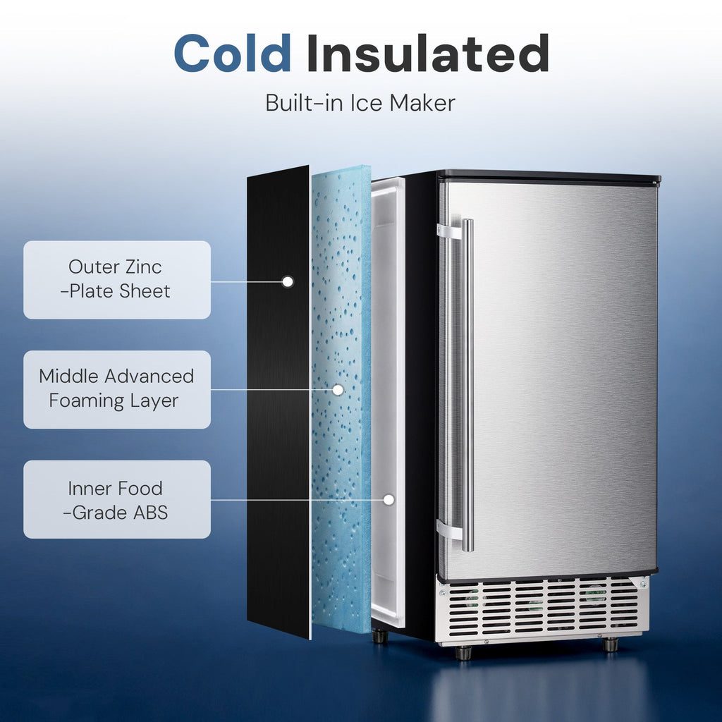 Kismile Commercial Built-in Ice Maker Machine,80Lbs/Day,Under Counter Ice Cube Maker with 24H Timer,Built-in Freestanding Ice Maker for Home & Office(Silver)