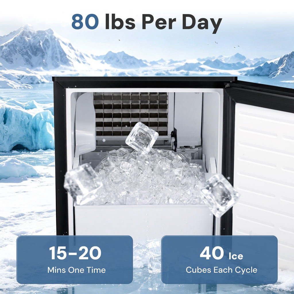 Kismile Commercial Built-in Ice Maker Machine,80Lbs/Day,Under Counter Ice Cube Maker with 24H Timer,Built-in Freestanding Ice Maker for Home & Office(Silver)