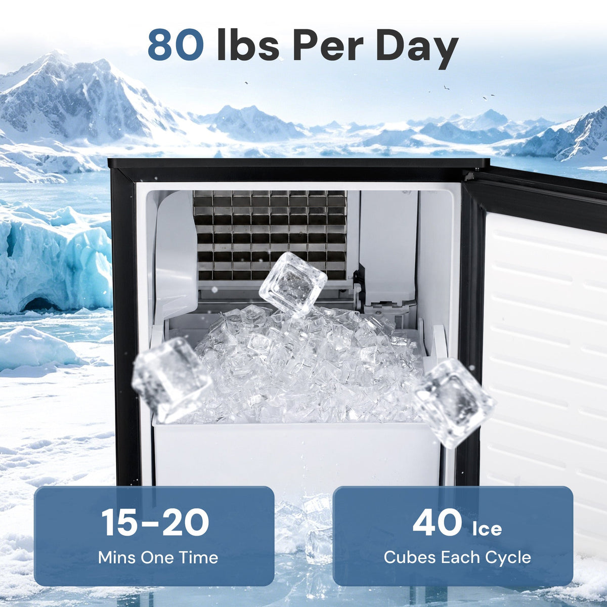 Kismile Commercial Built-in Ice Maker Machine,80Lbs/Day,Under Counter Ice Cube Maker with 24H Timer,Built-in Freestanding Ice Maker for Home & Office(Silver)