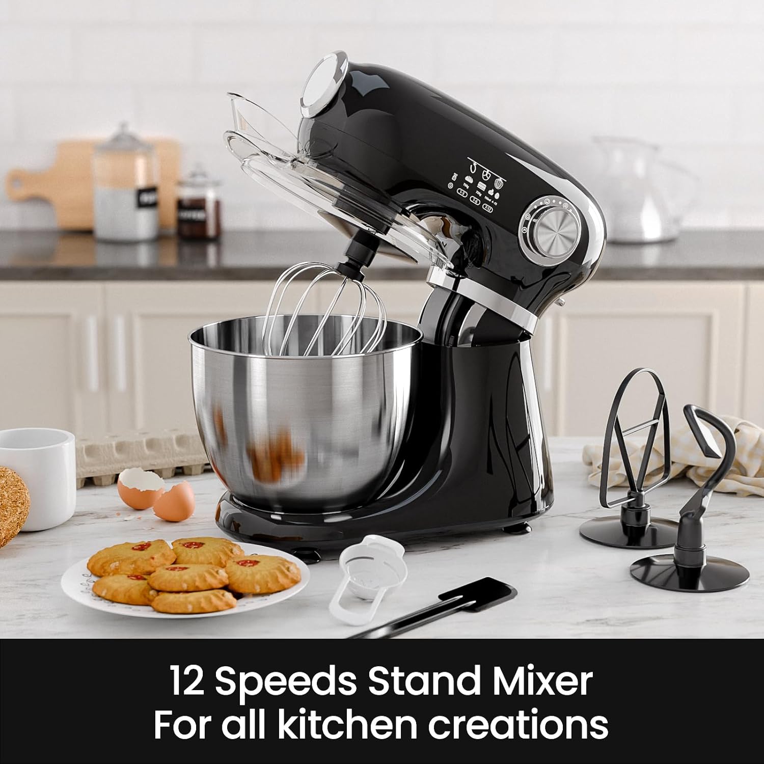 Kismile Stand Mixer, 5.5-Quart Electric Mixer with 12 Speeds CF3715