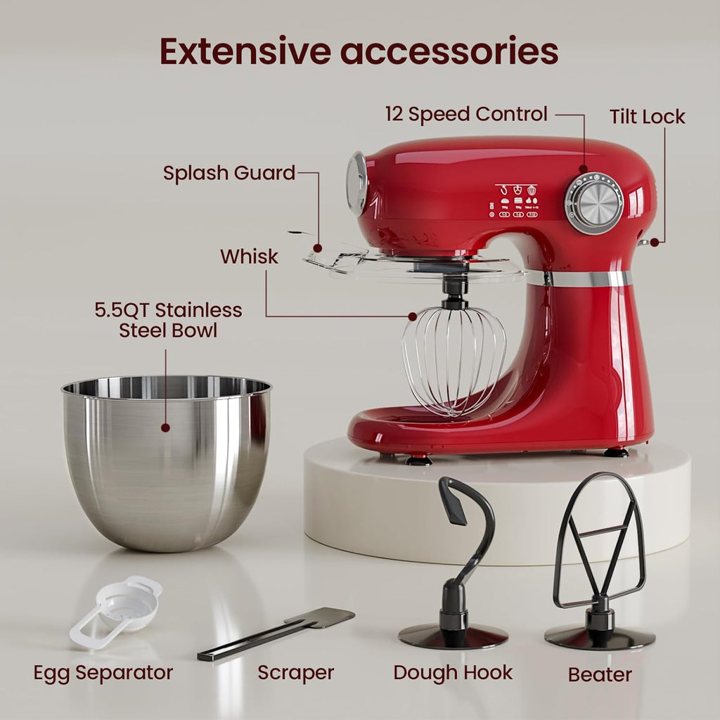 Kismile Stand Mixer, 5.5-Quart Electric Mixer with 12 Speeds CF3715