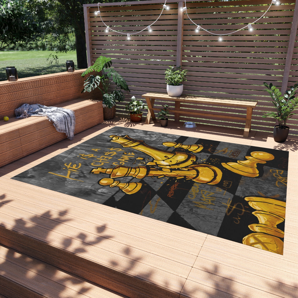 Life Is A Chess Game Black-Marble Rug