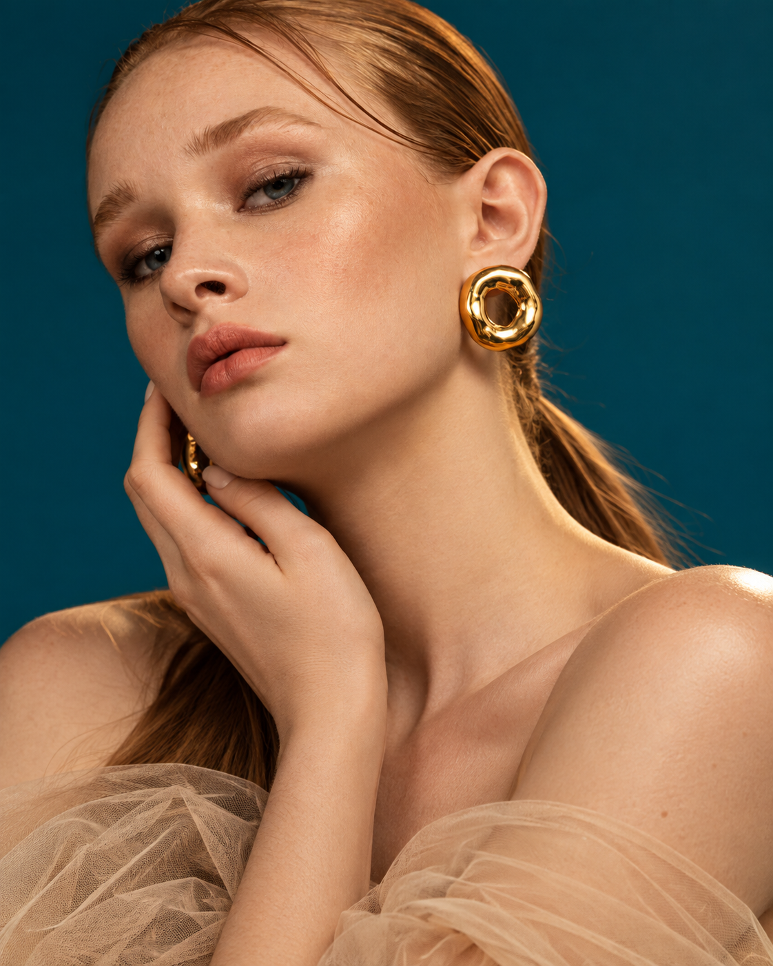 Mary Organic Donut Gold Statement Earrings