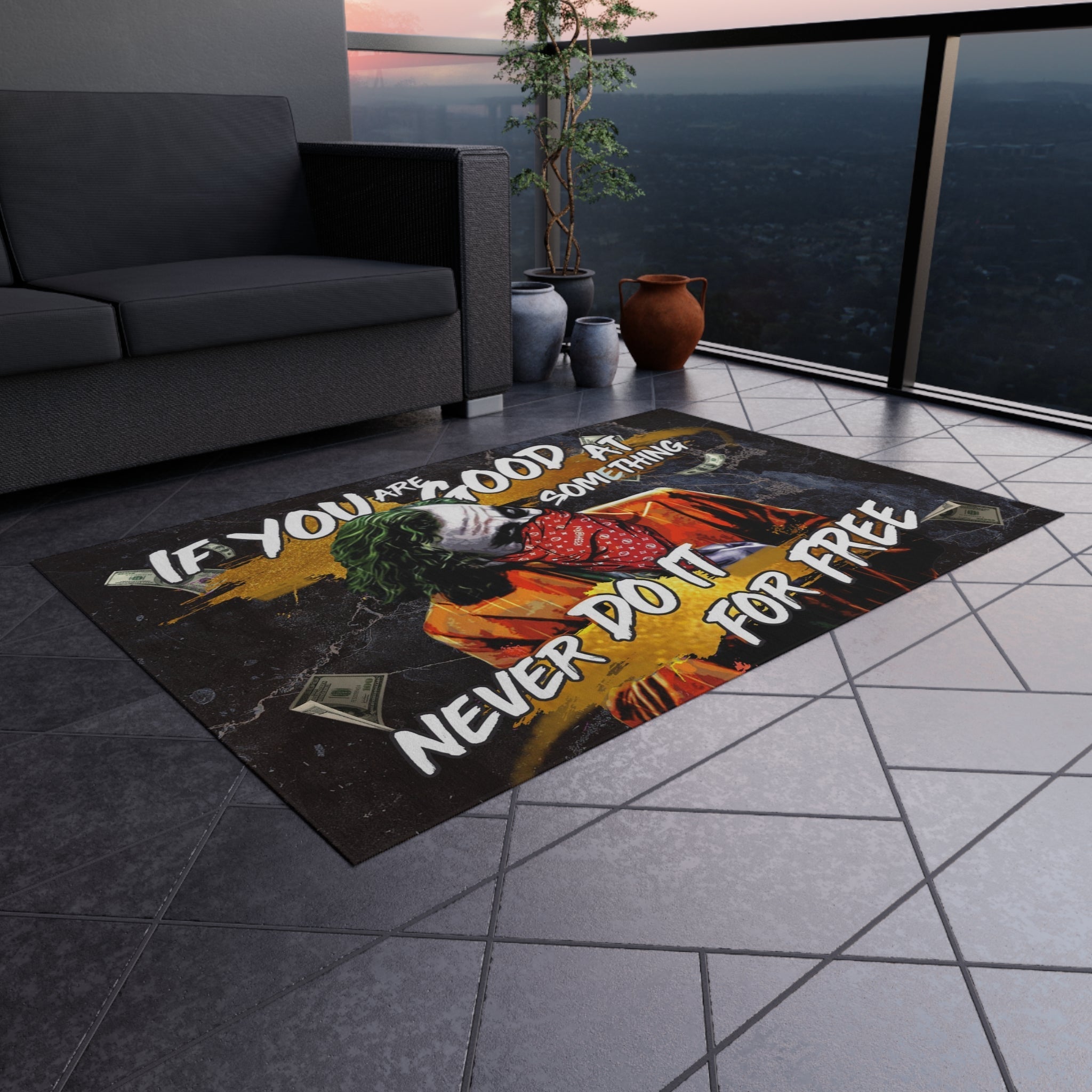 Never Do It For Free Black-Marble Rug