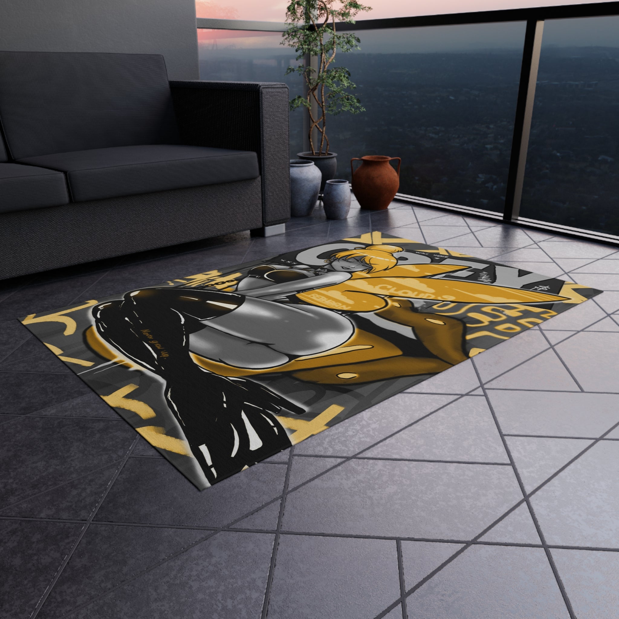 Obey w/ Tinker Bell Sensual Black&Gold Rug