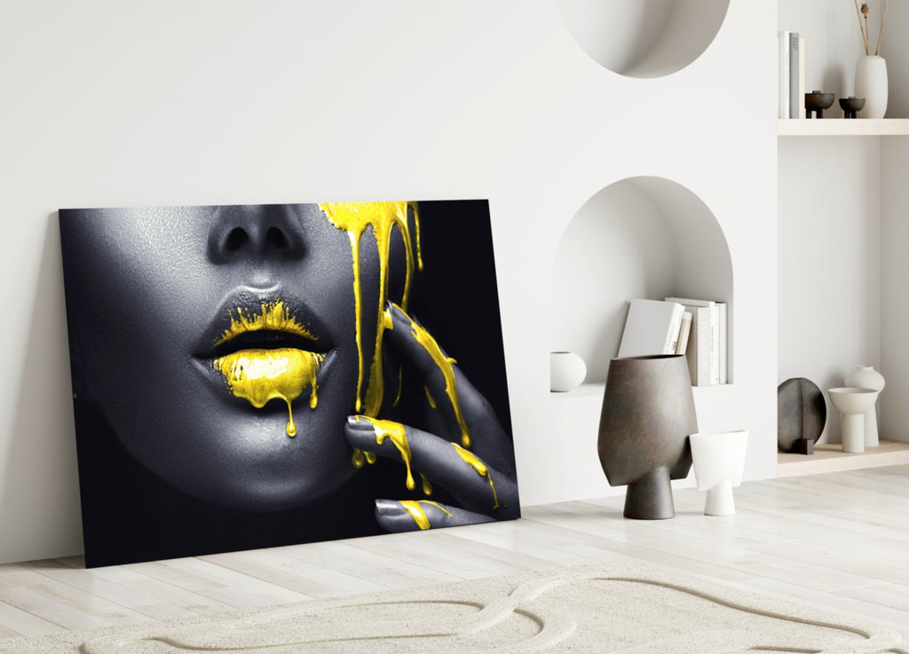 Yellow and Woman Glass Wall Art