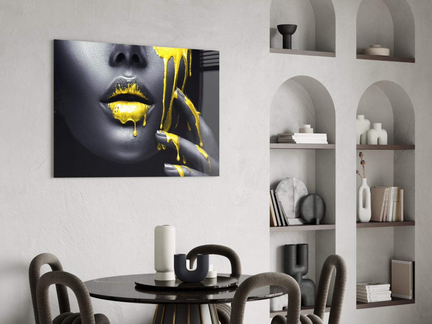 Yellow and Woman Glass Wall Art