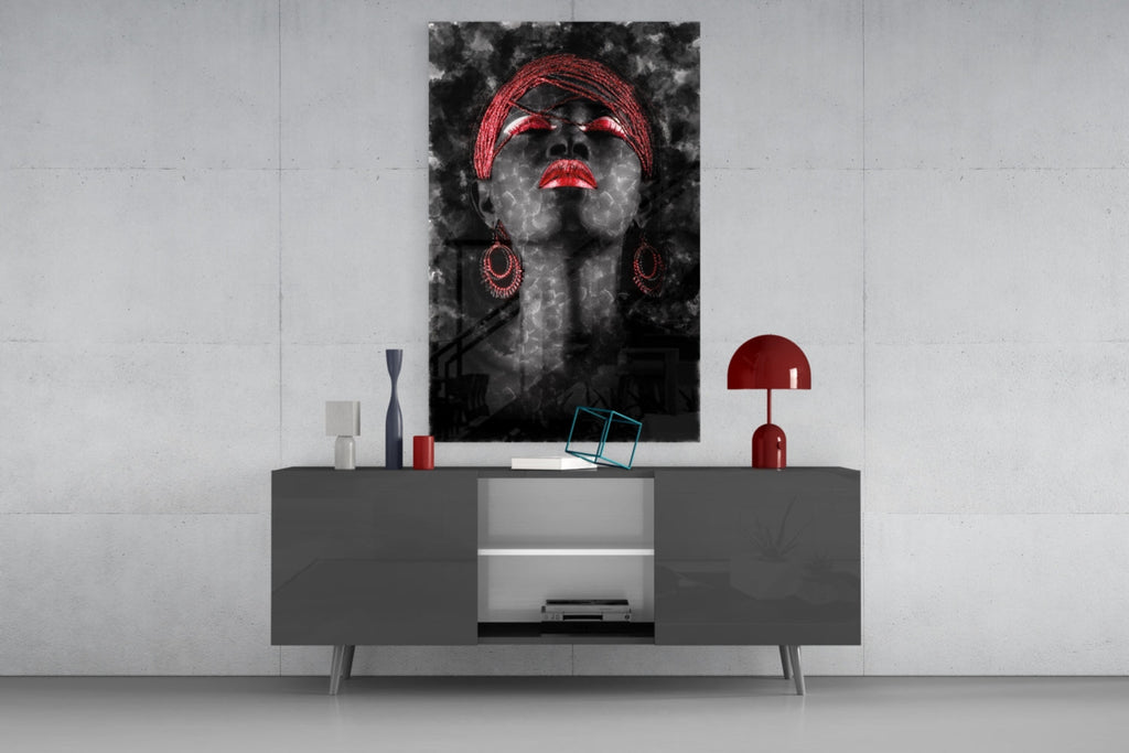 Woman and Red Glass Wall Art