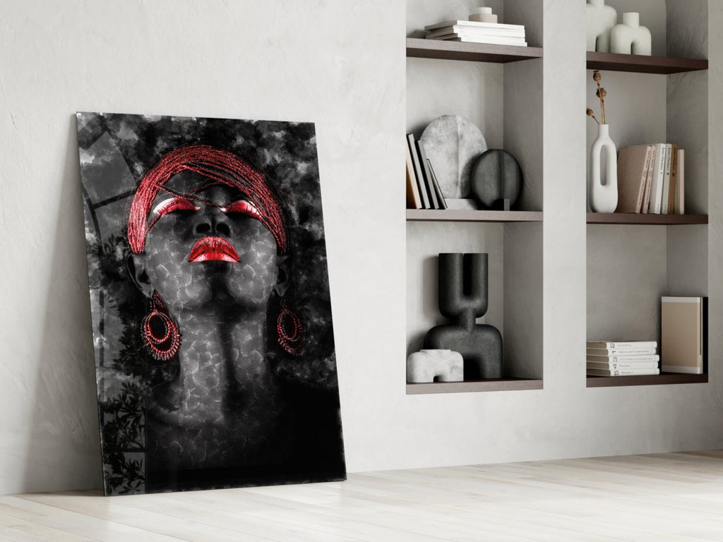 Woman and Red Glass Wall Art