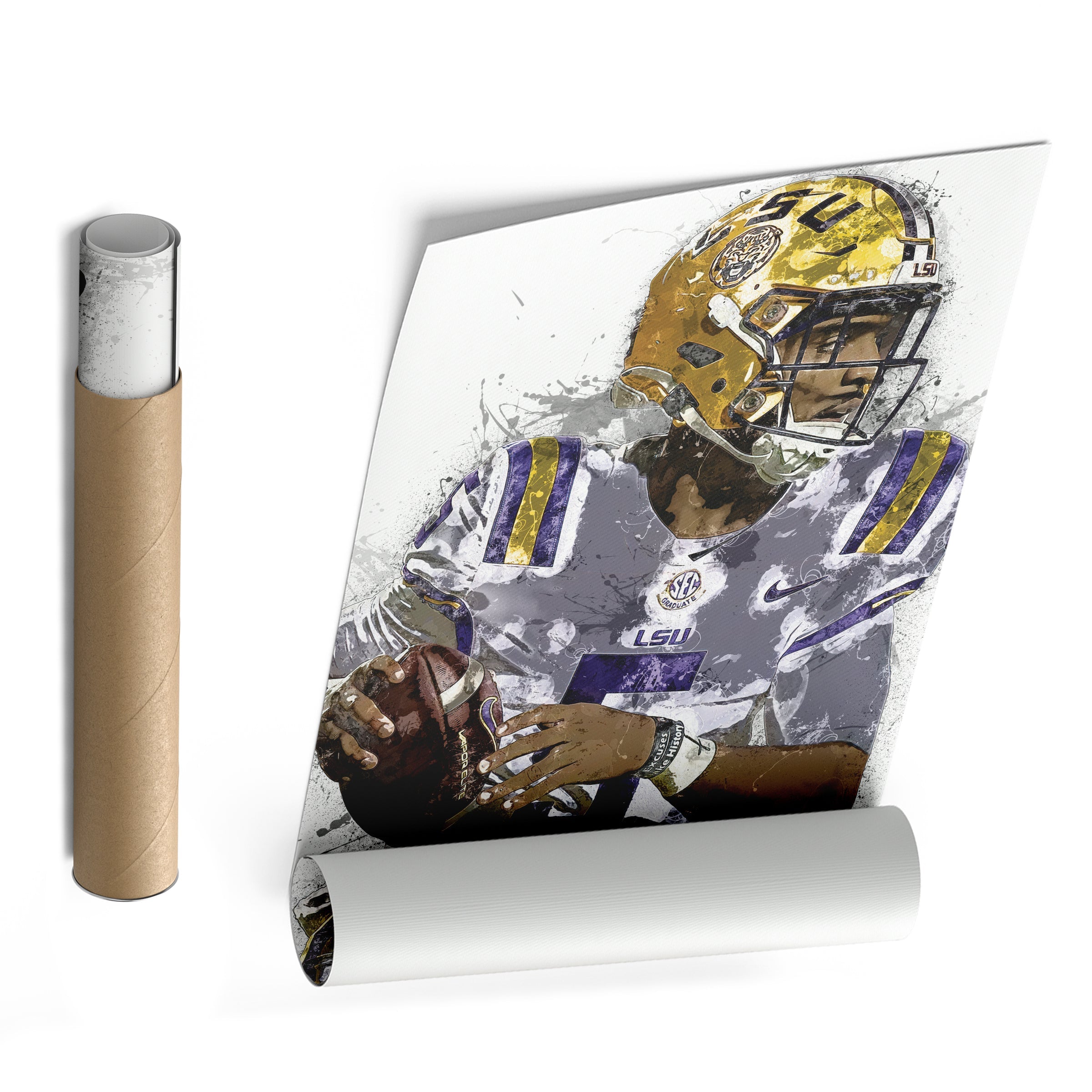 Jayden Daniels Canvas Art – LSU Tigers Wall Decor