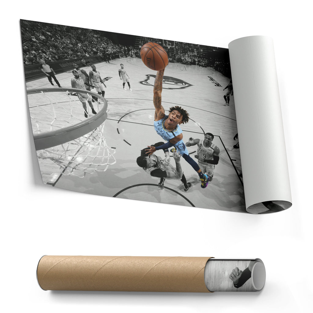 Ja Morant Canvas Art – Dunk Attempt Over Davis Wall Decor