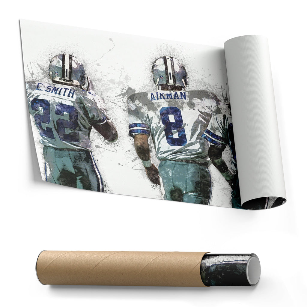 Troy Aikman, Michael Irvin & Emmitt Smith Canvas Art - Dallas Cowboys Wall Decor
