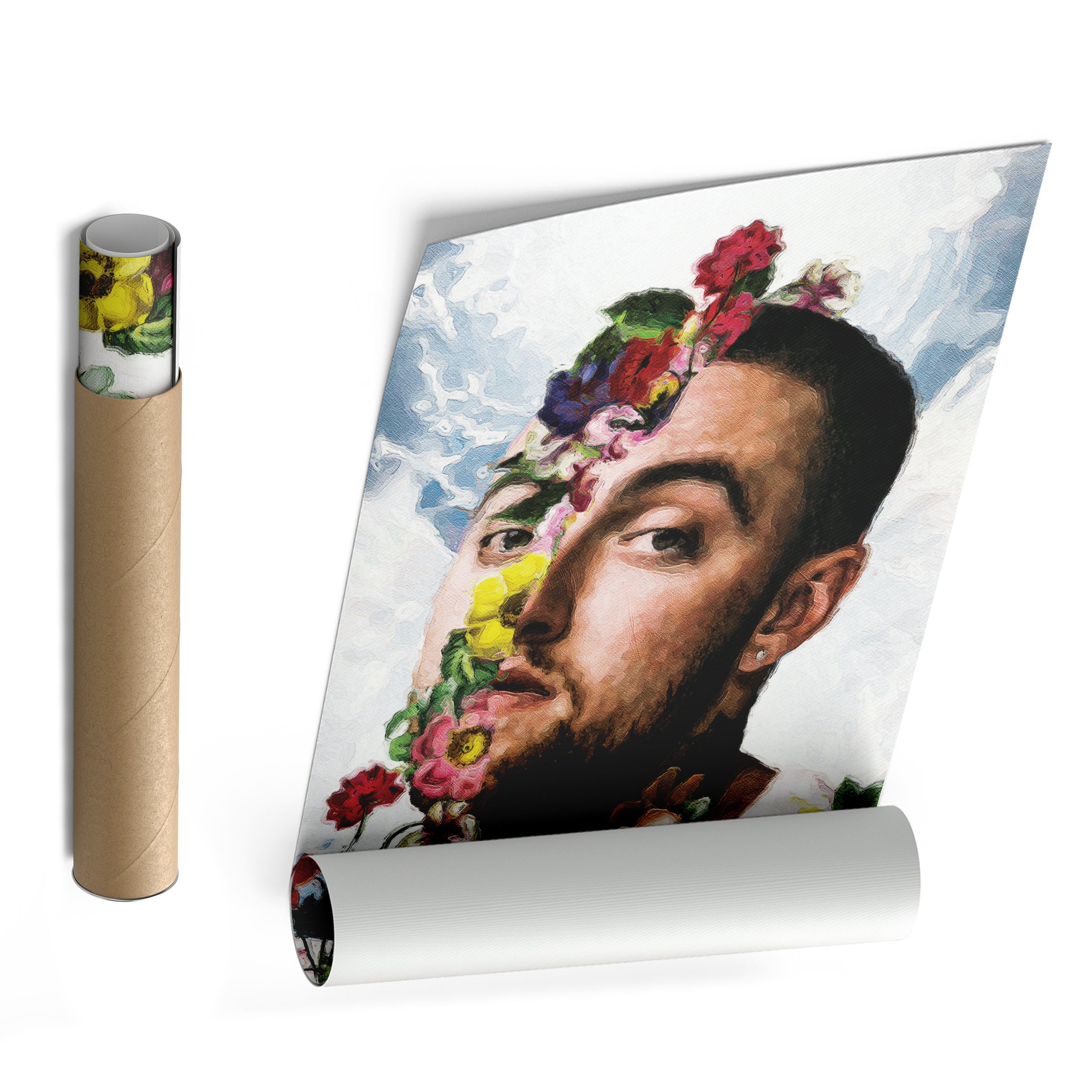Mac Miller Floral Canvas Print – Rap Artist Painting Wall Art for Home Decor