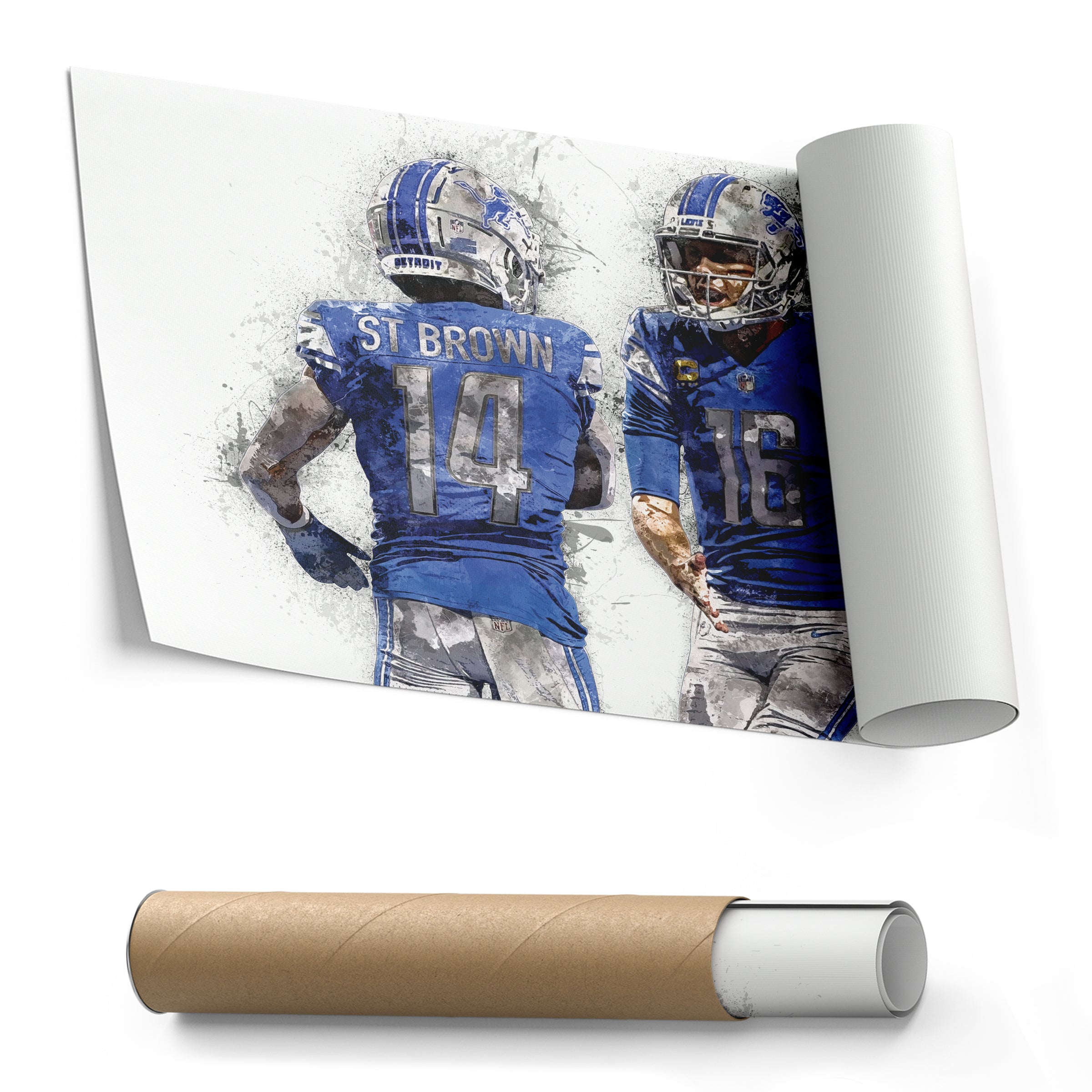 Jared Goff & Amon-Ra St. Brown Canvas Art – Detroit Lions Wall Decor