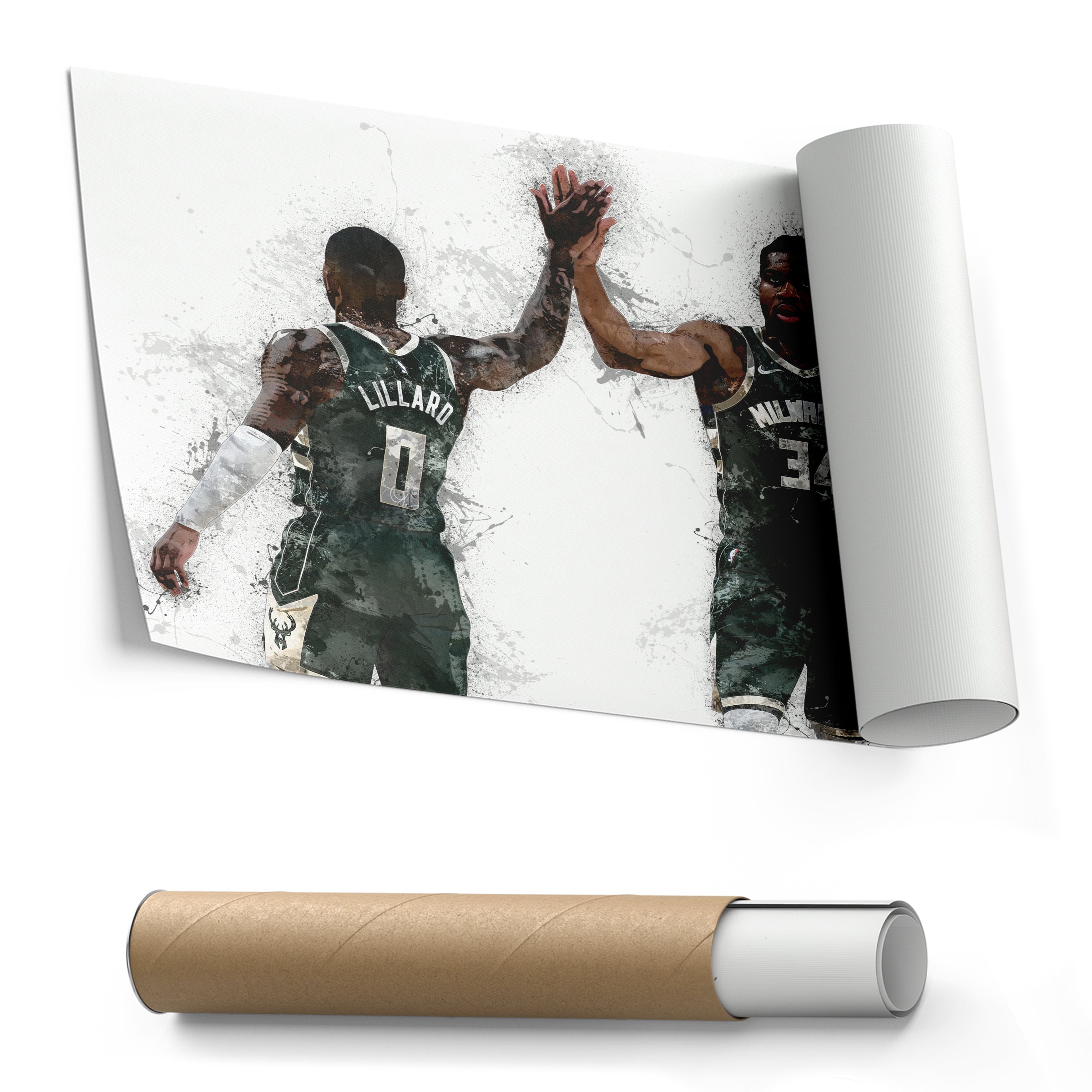 Giannis Antetokounmpo & Damian Lillard Canvas Art – Milwaukee Bucks Wall Decor
