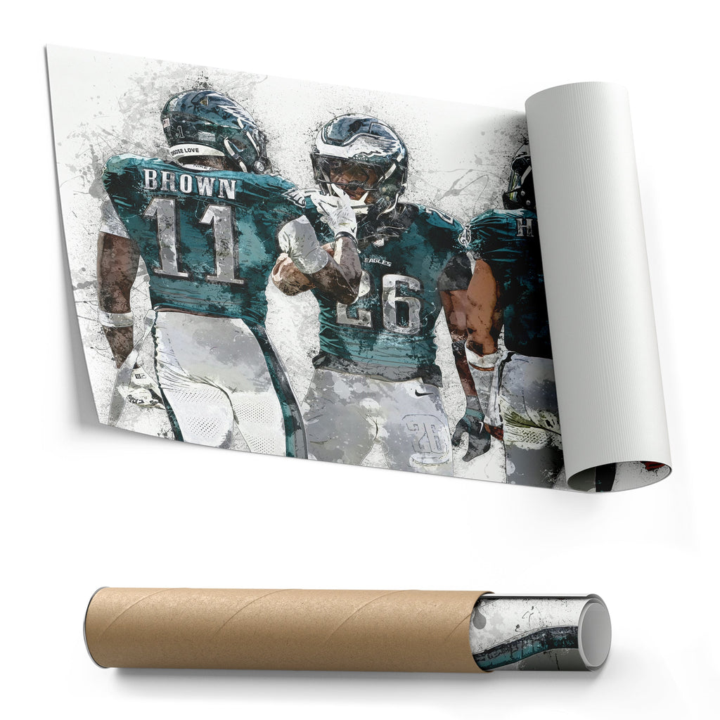 Jalen Hurts, A.J. Brown & Saquon Barkley Canvas Art – Philadelphia Eagles Wall Decor