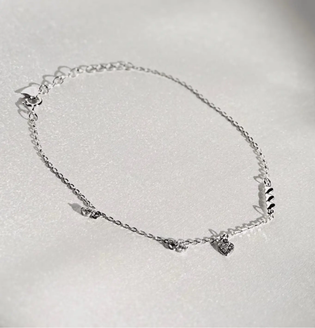 S925 Sterling Silver Heart Zirconia Bracelet - Romantic Hypoallergenic Jewelry for Women