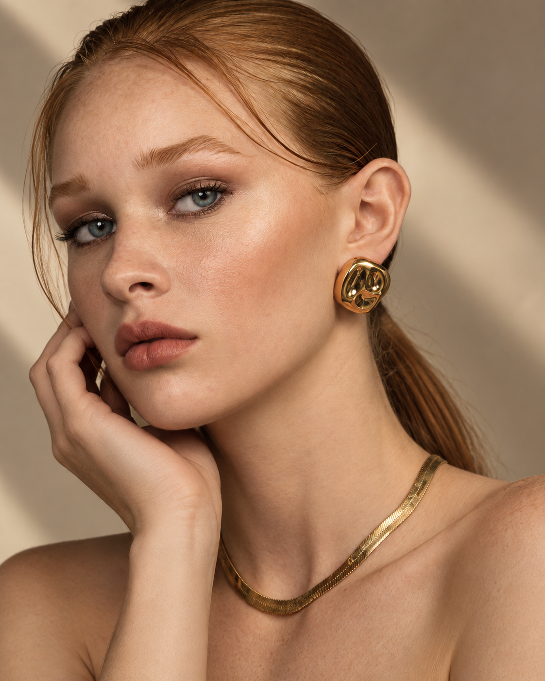 Sara Organic Square Gold Statement Earrings
