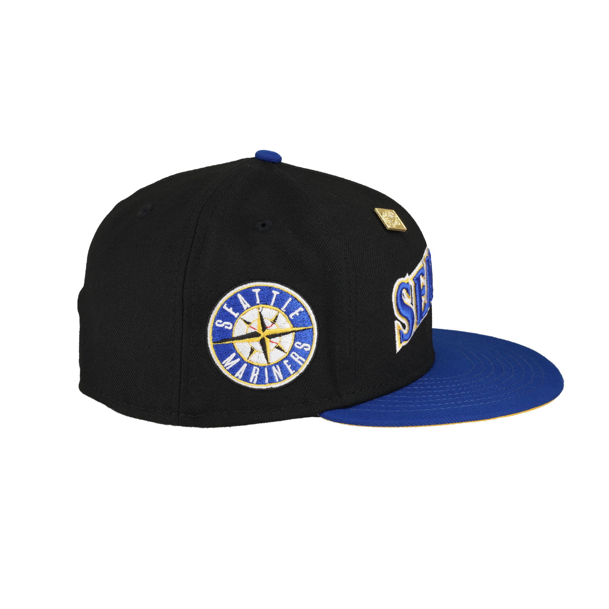 Seattle Mariners Script compass Logo Black New Era 59Fifty Fitted Hat