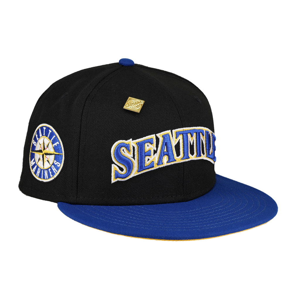 Seattle Mariners Script compass Logo Black New Era 59Fifty Fitted Hat