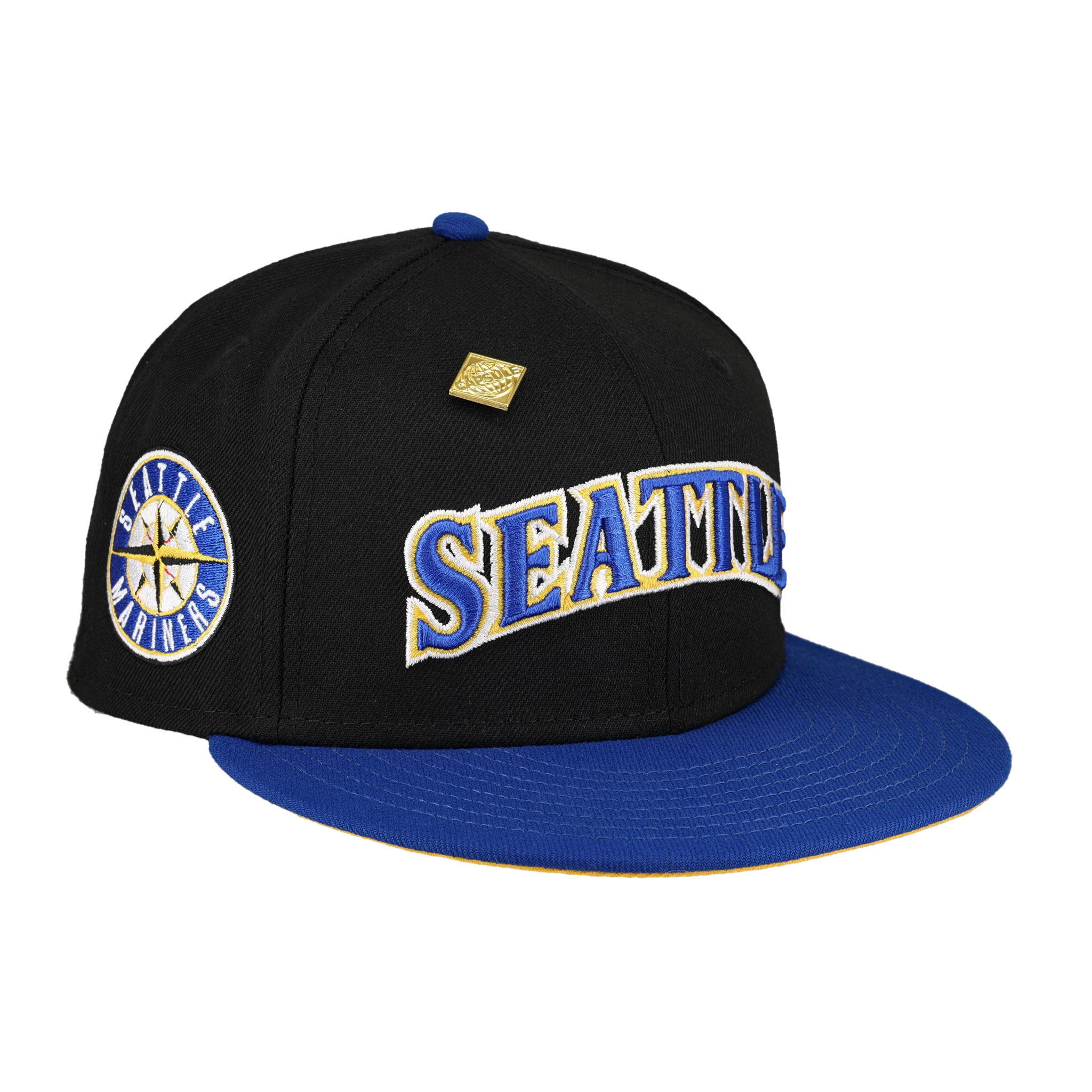Seattle Mariners Script compass Logo Black New Era 59Fifty Fitted Hat