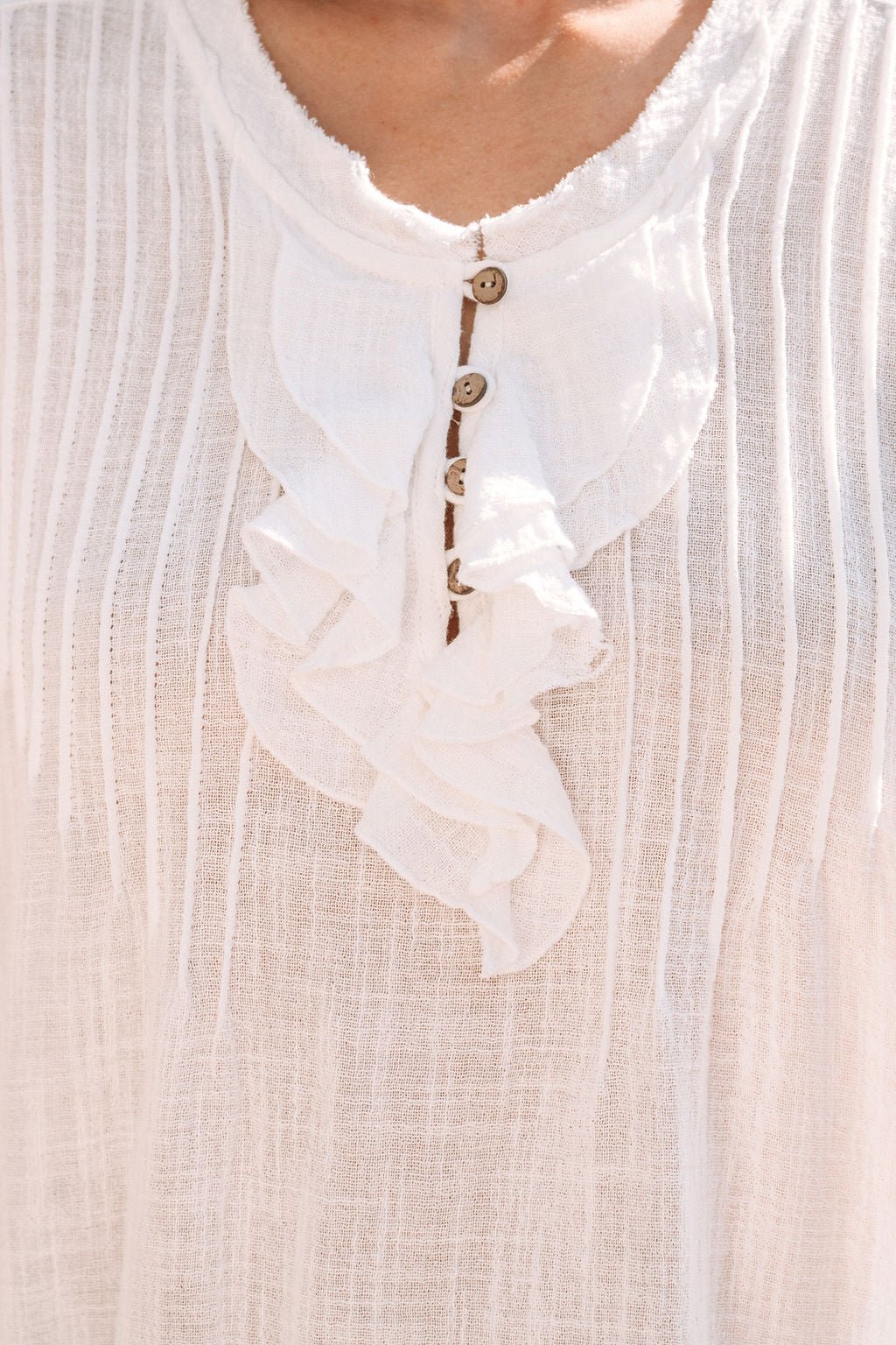 Short Sleeve Ruffle Linen Top - White - FINAL SALE