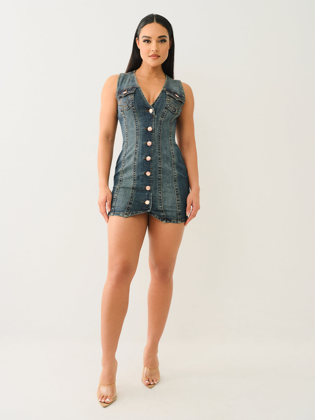 True Religion Fitted Denim Vest Dress
