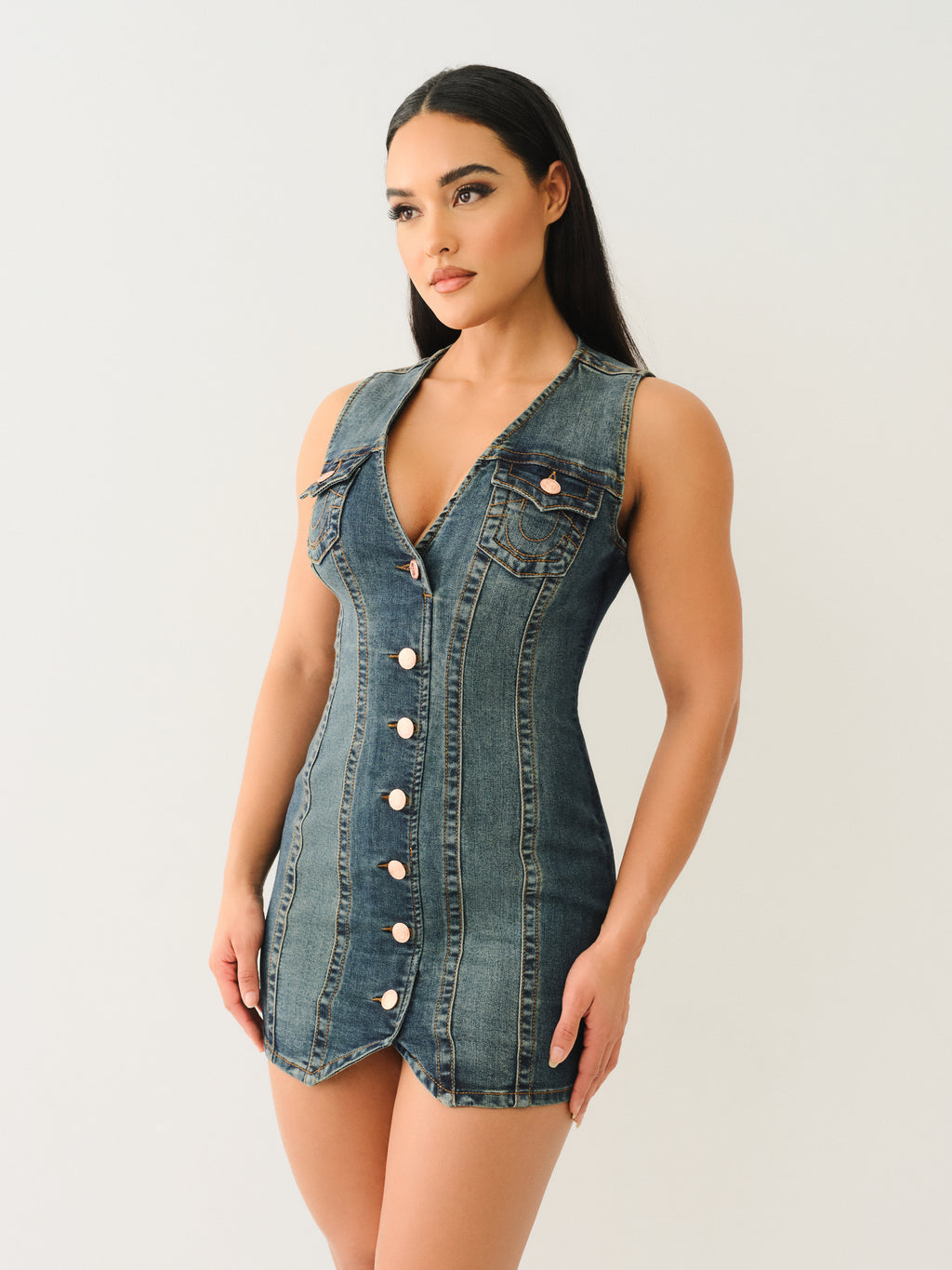 True Religion Fitted Denim Vest Dress
