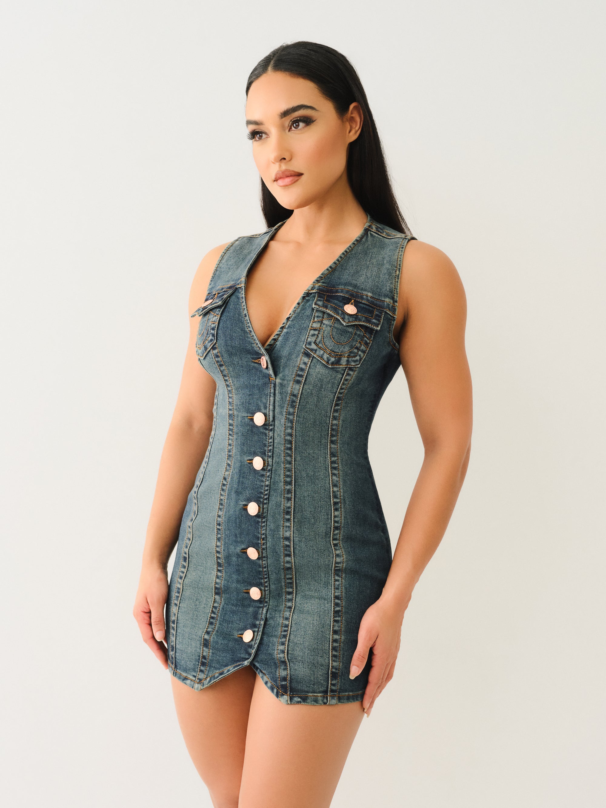 True Religion Fitted Denim Vest Dress