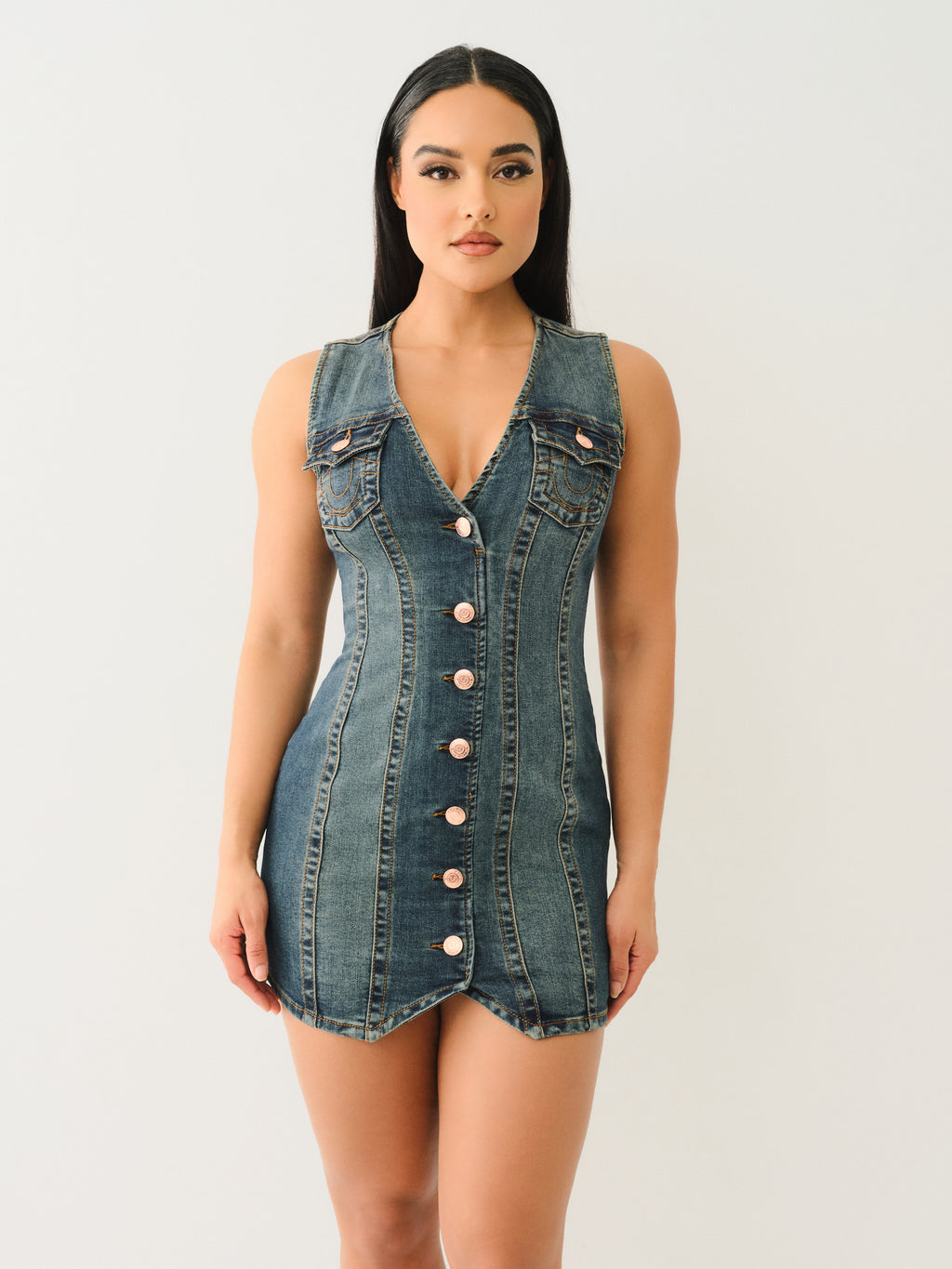 True Religion Fitted Denim Vest Dress